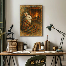 Cozy Rabbit By The Fireplace Poster
