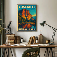 Yosemite Vintage Adventure El Capitan Landscape Retro Travel Art Deco Scenic Nature Lovers Poster