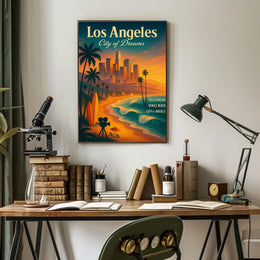 Los Angeles Dreamscape Vintage Poster: Urban & Coastal