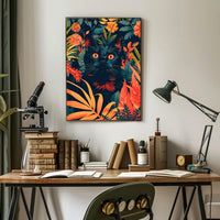 Striking Black Cat in Vibrant Jungle Animal Poster