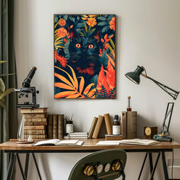 Striking Black Cat in Vibrant Jungle Animal Poster