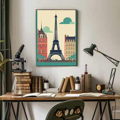 Paris Eiffel Tower City Buildings Classic France Travel Poster