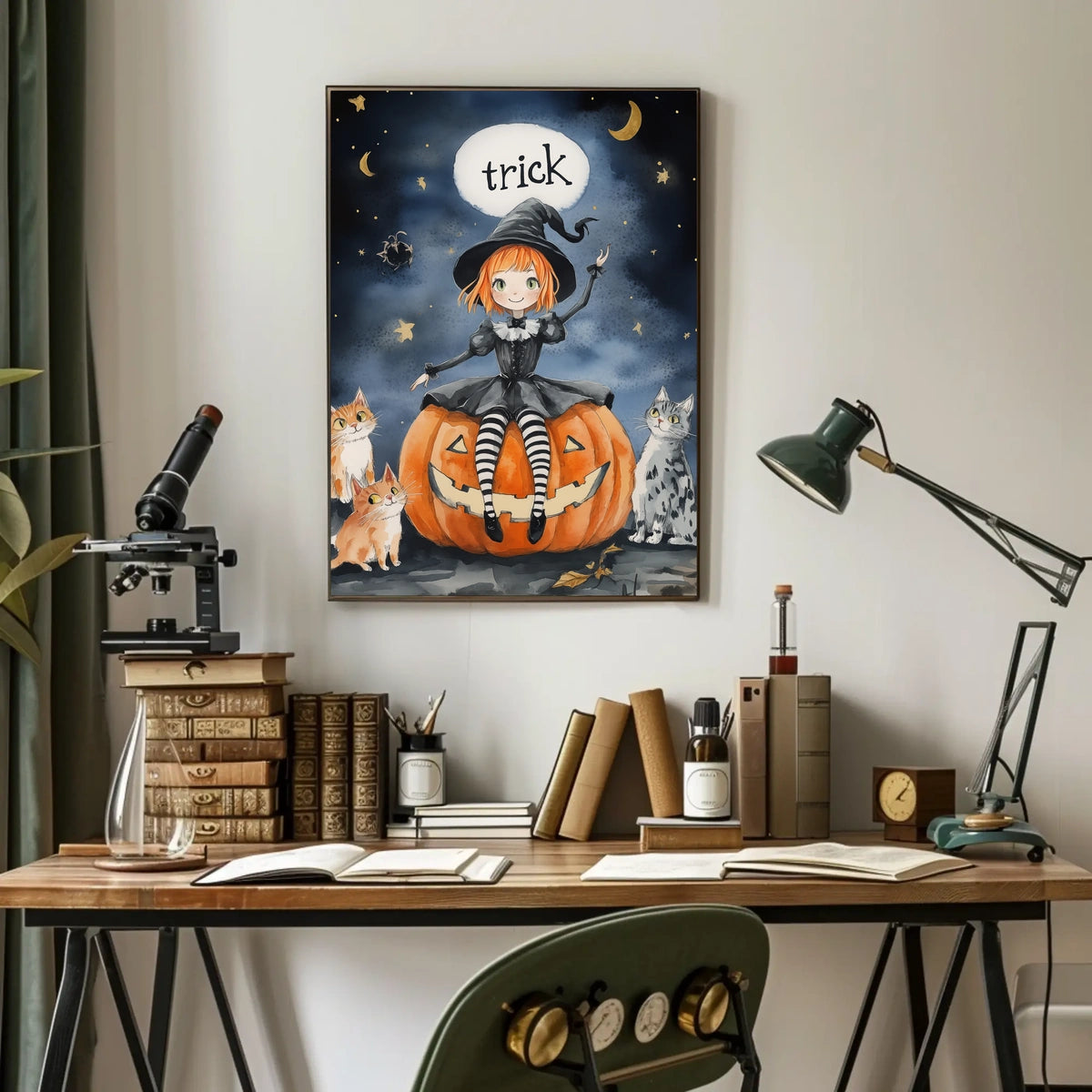 Young Witch Halloween Cartoonish Playful Whimsical Poster