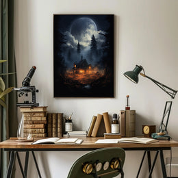 Moonlit Cabin In The Woods Poster