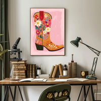 Floral Cowboy Boot Poster Whimsical Western Print