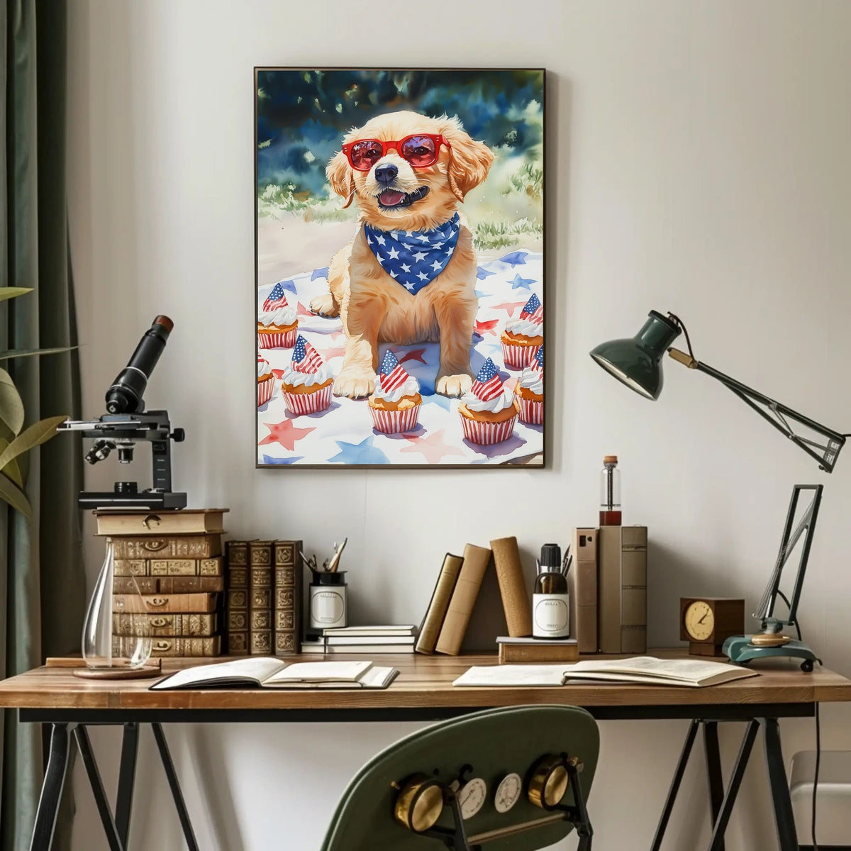 Golden Retriever Puppy Wearing Red Sunglasses Poster