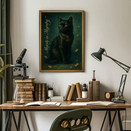 Majestic Black Cat with Gold Collar Animal Poster