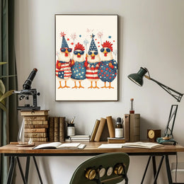 patriotic chickens standing side by side Poster