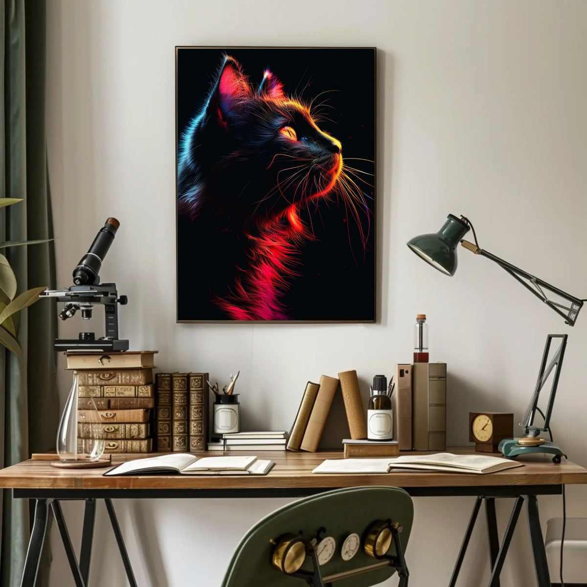 Neon Cat Portrait Poster