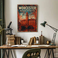 Worcester Clock Tower Collectors Rustic Style Poster