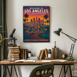 Los Angeles Skyline Retro Travel Poster Art Print