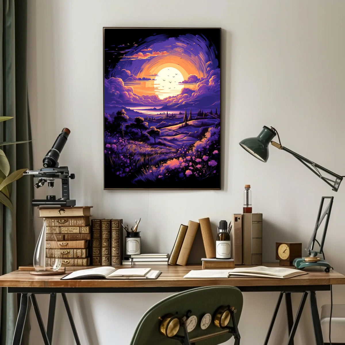 Serene Sunset Countryside Landscape Art Poster Print