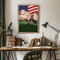 Mount Rushmore and the American Flag Poster