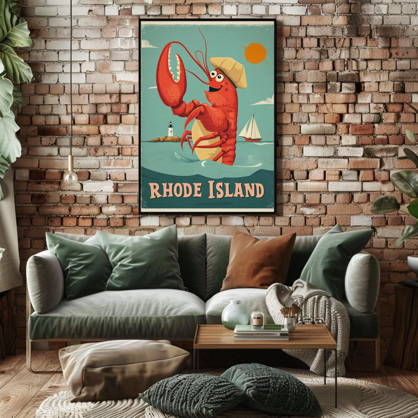 Rhode Island Vintage Poster Lobster Fun