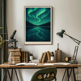 Aurora Borealis Over Frozen Lake Poster
