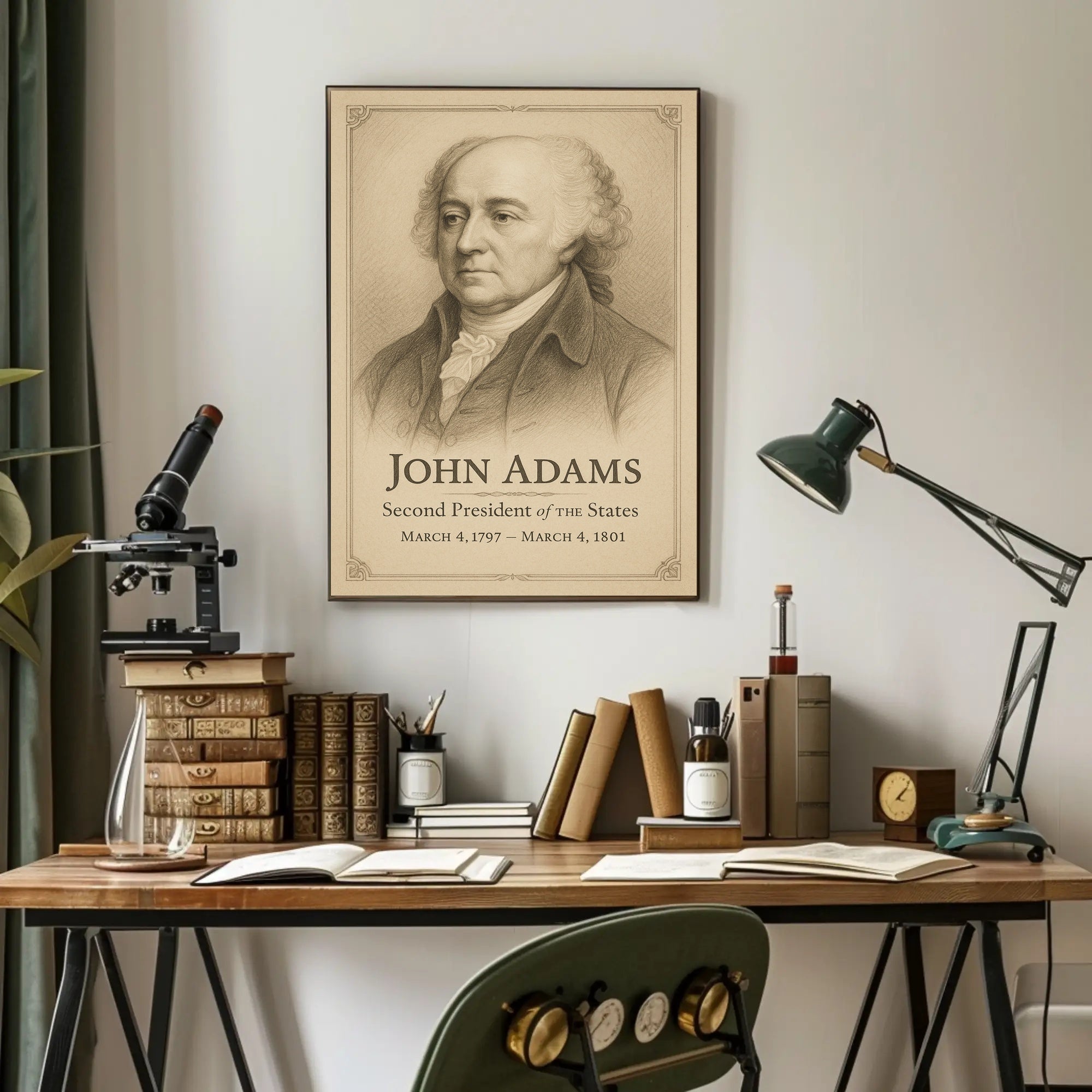 John Adams Presidential Portrait Vintage Patriotic Historical Poster