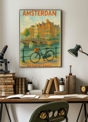 Amsterdam Netherlands Bike Canal Charm Travel Poster