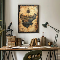 Vintage Explorer's Map with Compass Rose Fantasy or Mythology Poster