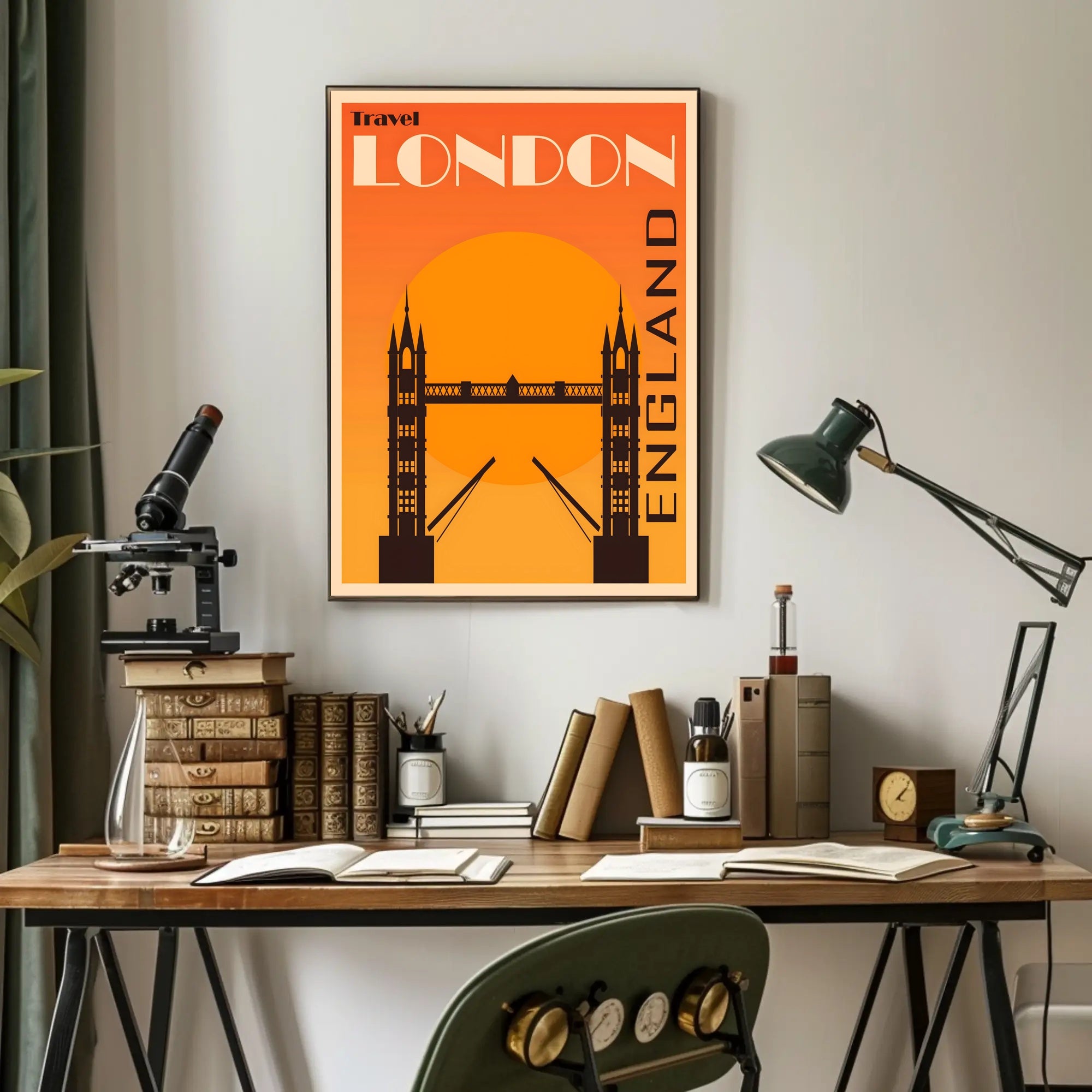 Stylized 1920s London Tower Bridge Art Deco Travel Poster