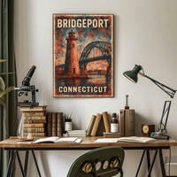 Bridgeport Connecticut Vintage Cityscape Wanderlust Poster