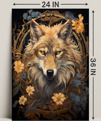 Majestic Wolf In Floral Frame Poster PosterGoat