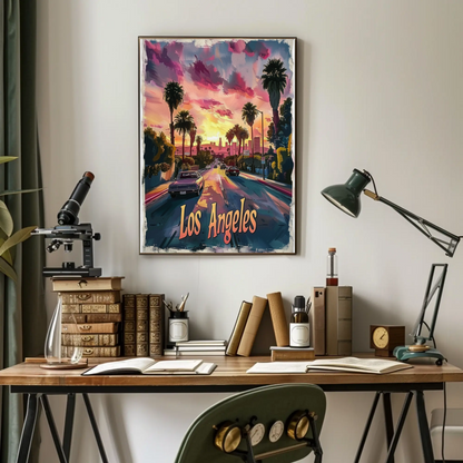 Los Angeles Palm Trees Pink Skies Sunset Travel Poster Travel Poster
