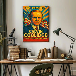 Calvin Coolidge 30th President of the United States Colorful Comic Book Style Poster