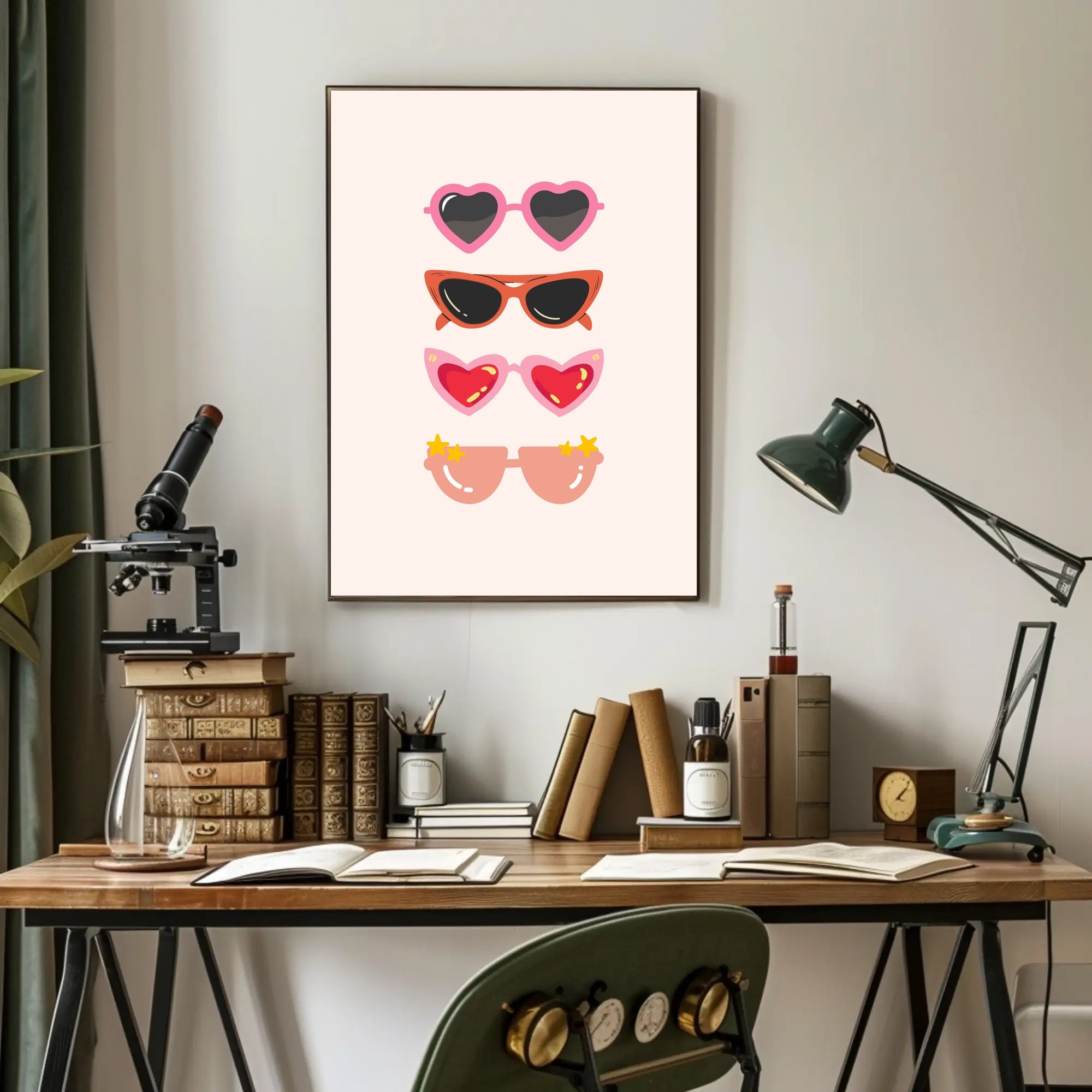 Stylish Sunglasses Collection in Playful Pop Culture Poster PosterGoat