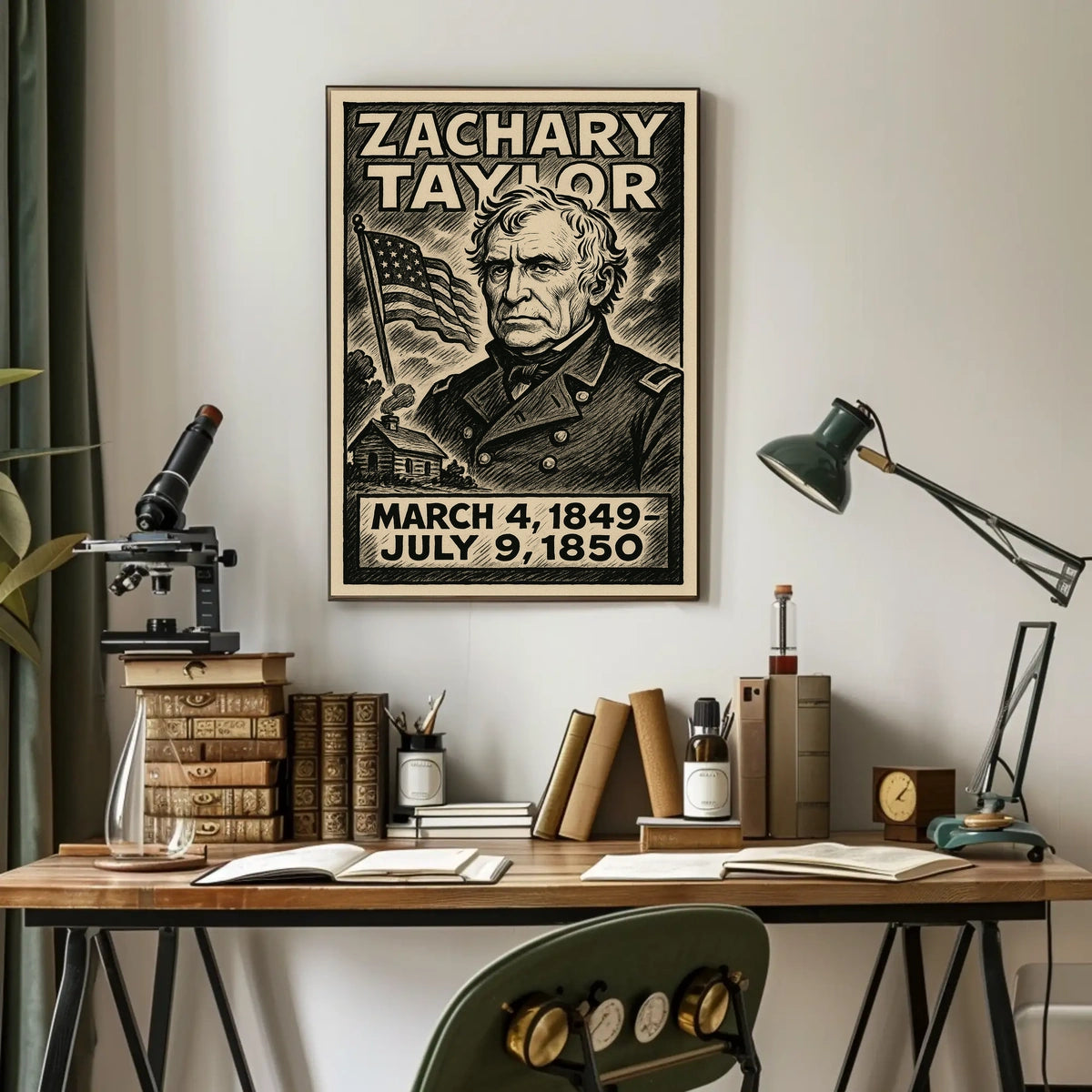 Zachary Taylor 12th President of the United States B & W Comic Sketch Poster