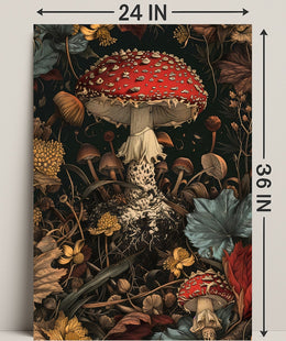 Lush Forest Floor with Enchanting Mushroom Fantasy Poster