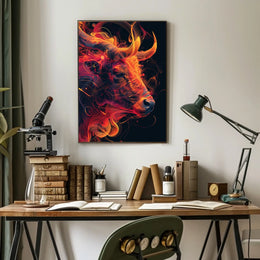 Fiery Bull Abstraction Abstract Poster