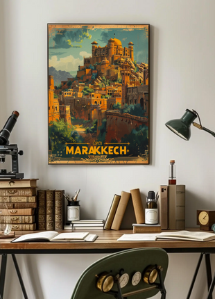 Marrakech Morocco Mountains Palaces Architecture Sunset Travel Poster