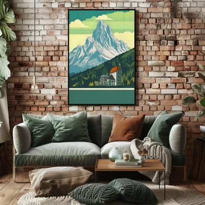 Lift Ride Through Snowy Hillside Vintage Travel Poster