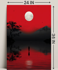 Solitary Reflection Under A Crimson Sky Poster