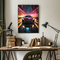 Sleek Sports Car Urban Escape Futuristic Sci-Fi Poster