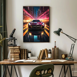 Sleek Sports Car Urban Escape Futuristic Sci-Fi Poster