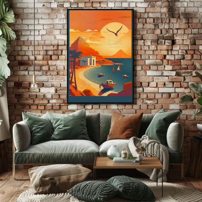 Coastal Egypt Boats And Temples Vintage Travel Poster