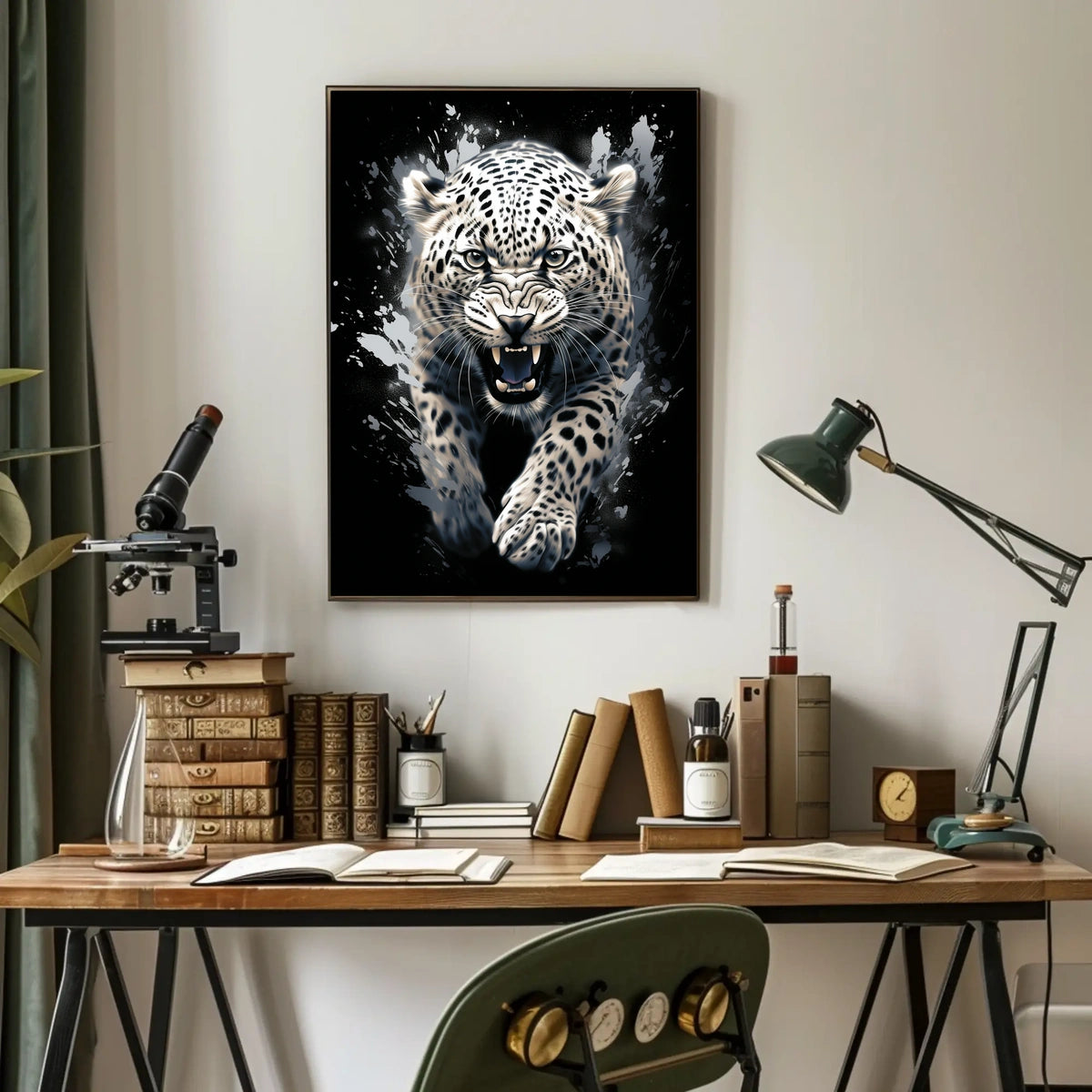 Fierce Roaring Leopard Dynamic Art Poster Print