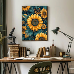 Vibrant Sunflower Botanical Art Print - Abstract or Artistic Poster