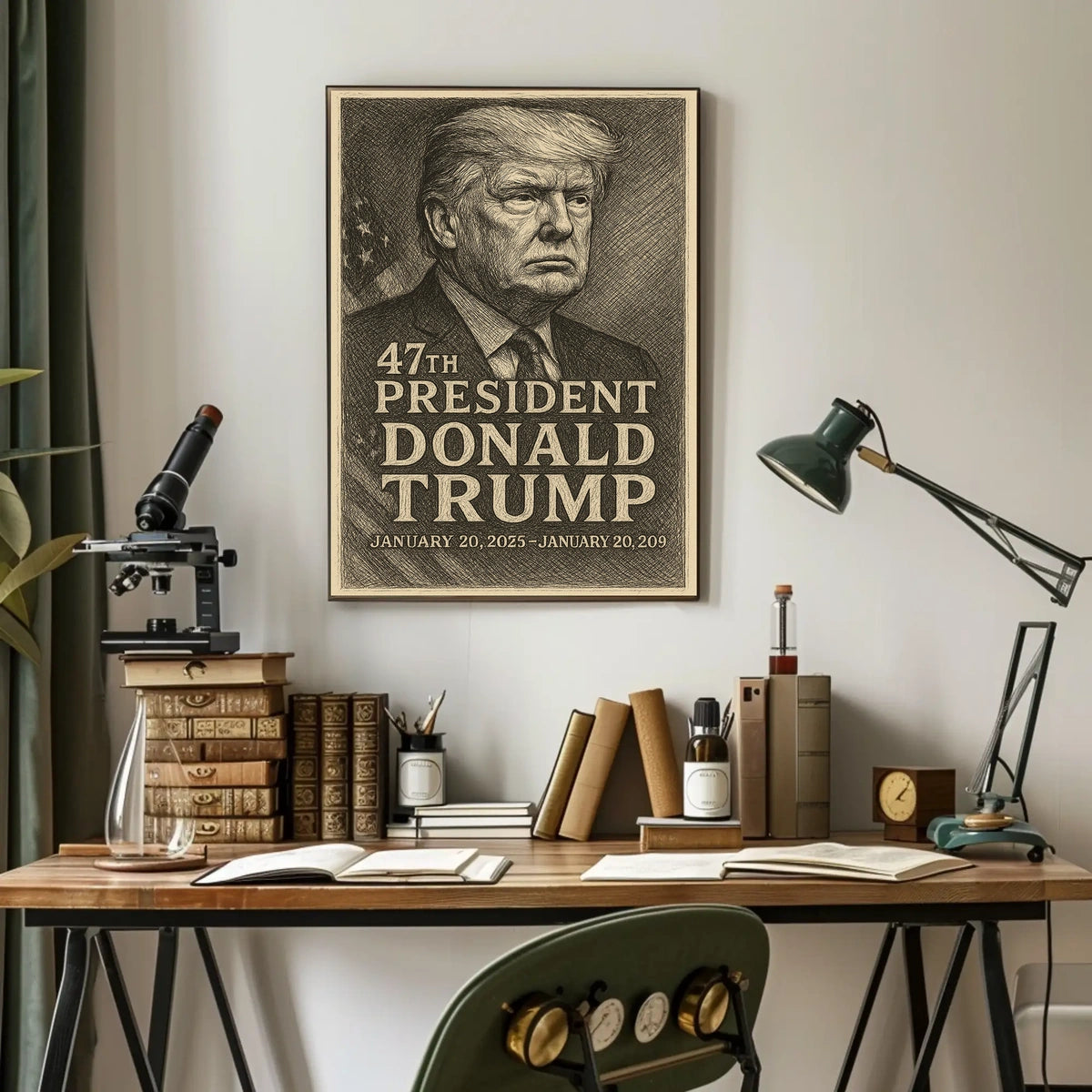 Donald Trump Resolute Legacy Monochrome Presidential Gaze Iconic Leader Portrait Poster