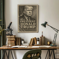 Donald Trump Resolute Legacy Monochrome Presidential Gaze Iconic Leader Portrait Poster
