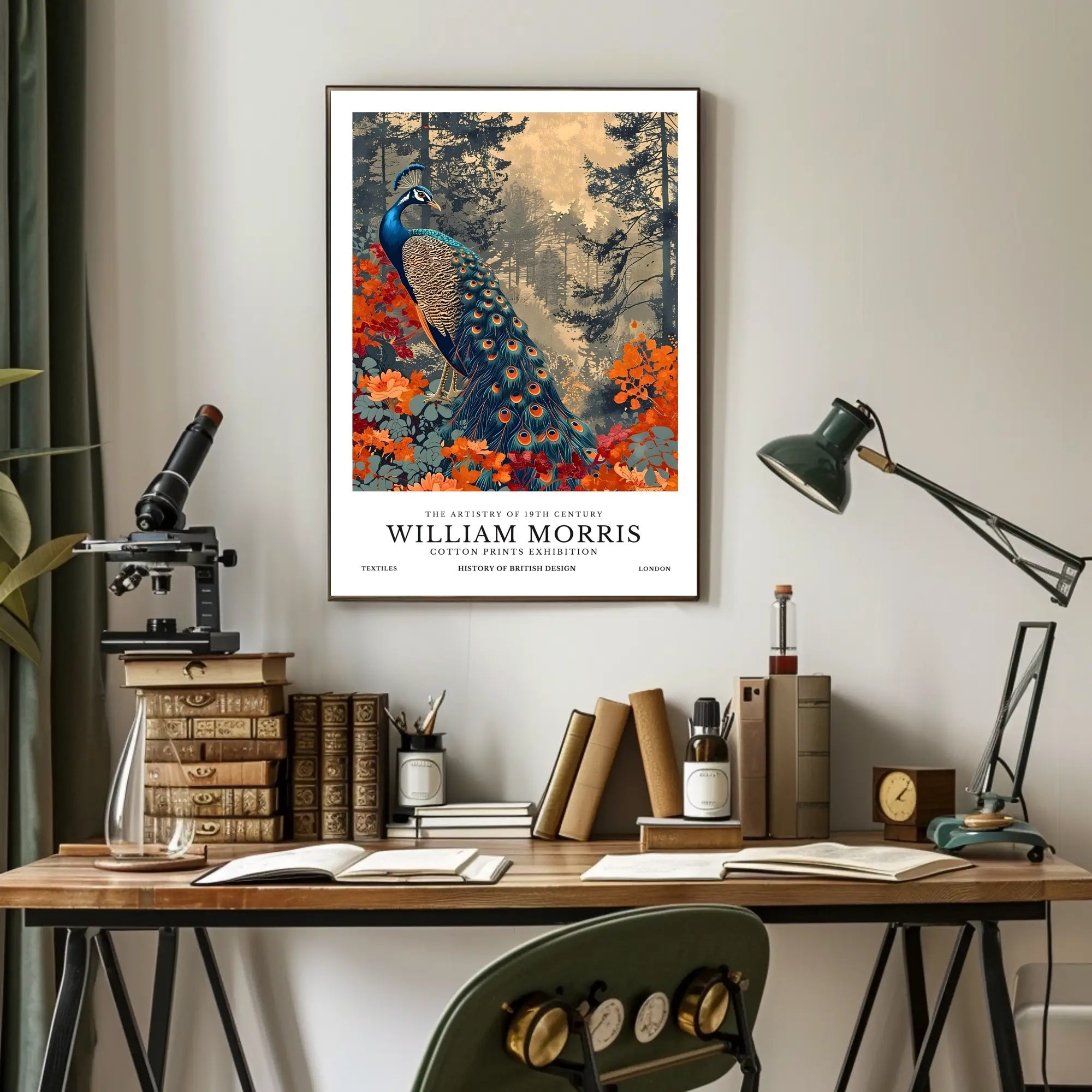 William Morris Peacock Design Cotton Prints Heritage Poster