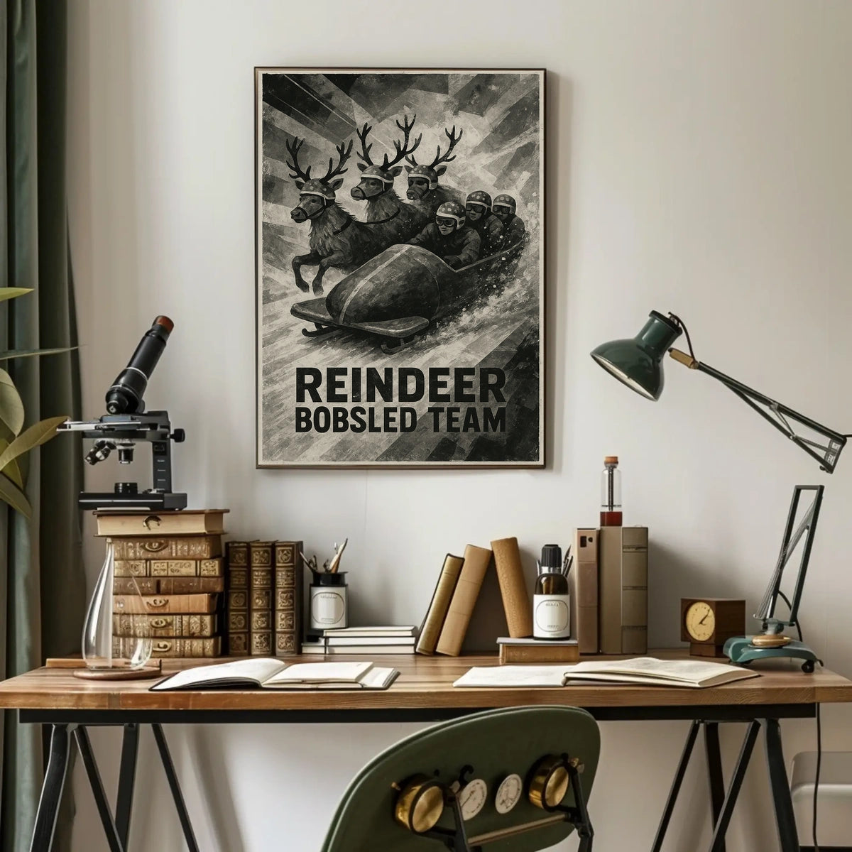 Reindeer Bobsled Team Vintage Fantasy Sports Poster