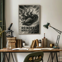 Reindeer Bobsled Team Vintage Fantasy Sports Poster
