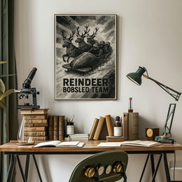 Reindeer Bobsled Team Vintage Fantasy Sports Poster