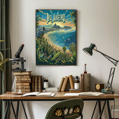 Rio Janeiro Tropical Beachfront Sailboats Sunset Travel Poster Travel Poster