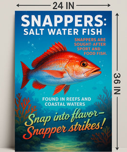 Snapper Strikes Salt Water Fish Poster PosterGoat