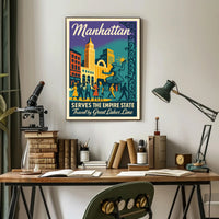 Vibrant Vintage Manhattan Travel Poster Celebrating New York City