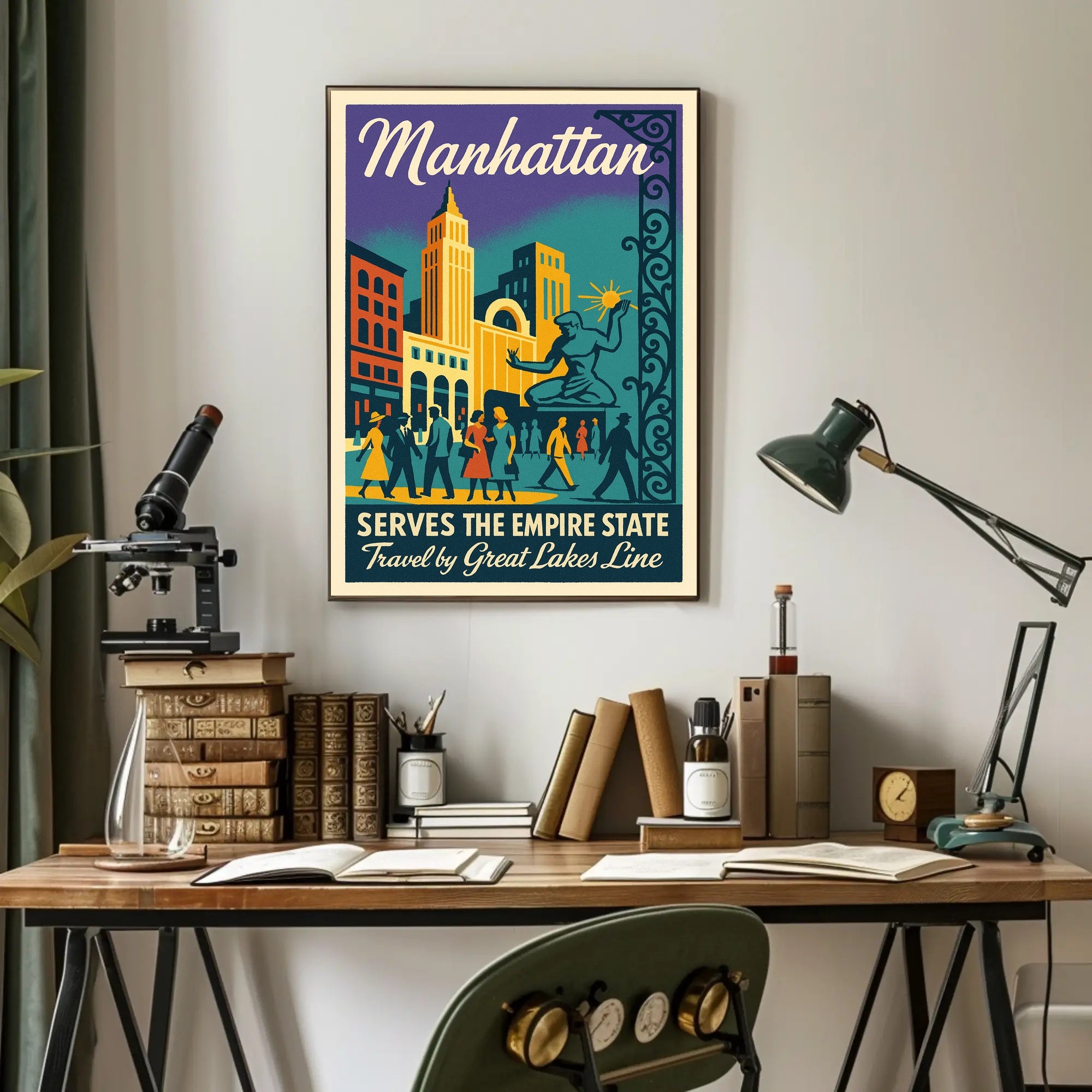 Vibrant Vintage Manhattan Travel Poster Celebrating New York City