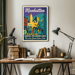 New York City Manhattan Travel Poster Vintage Wall Art
